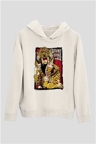 Queens of the Stone Age Beyaz Unisex Kapşonlu Sweatshirt