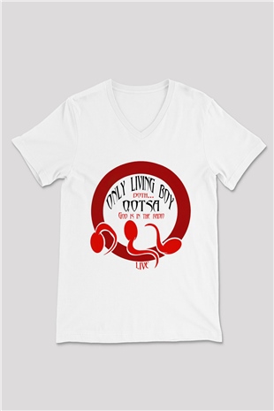 Queens of the Stone Age Beyaz Unisex V Yaka Tişört T-Shirt