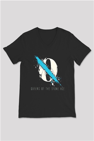Queens of the Stone Age Siyah Unisex V Yaka Tişört T-Shirt
