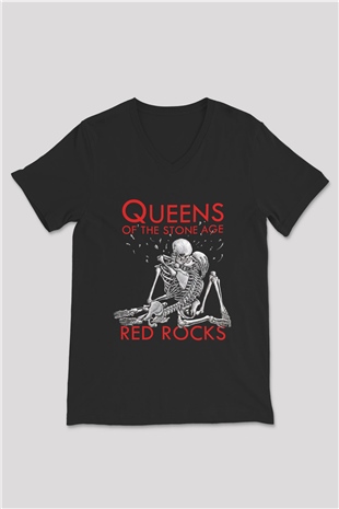 Queens of the Stone Age Siyah Unisex V Yaka Tişört T-Shirt