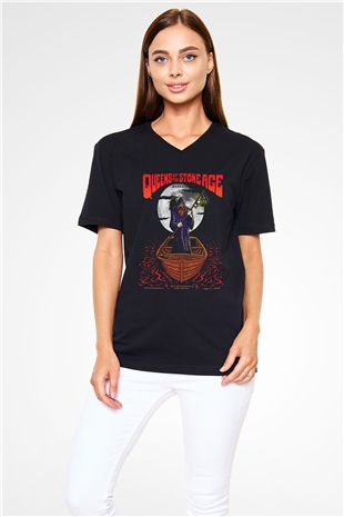 Queens of the Stone Age Siyah Unisex V Yaka Tişört T-Shirt