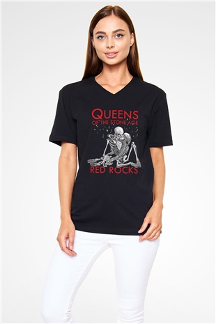 Queens of the Stone Age Siyah Unisex V Yaka Tişört T-Shirt