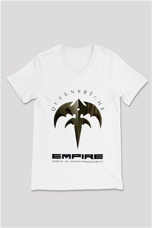 Queensryche Beyaz Unisex V Yaka Tişört T-Shirt