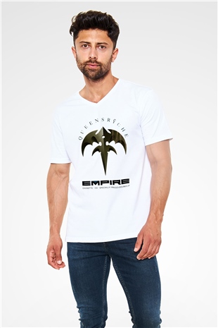 Queensryche Beyaz Unisex V Yaka Tişört T-Shirt