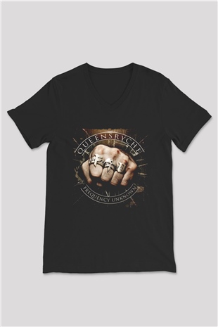 Queensryche Siyah Unisex V Yaka Tişört