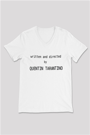 Quentin Tarantino Yazılı Beyaz Unisex V Yaka Tişört T-Shirt