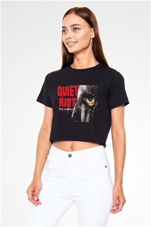 Quiet Riot Siyah Crop Top Tişört