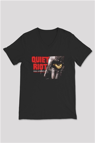 Quiet Riot Siyah Unisex V Yaka Tişört T-Shirt