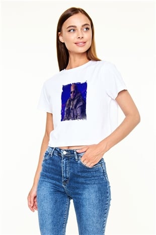 R. Kelly Baskılı Beyaz Kadın Crop Top Tişört