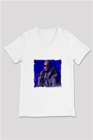 R. Kelly Baskılı Beyaz V Yaka Unisex Tişört