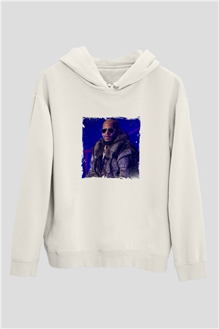 R. Kelly Baskılı Unisex Beyaz Kapüşonlu Sweatshirt