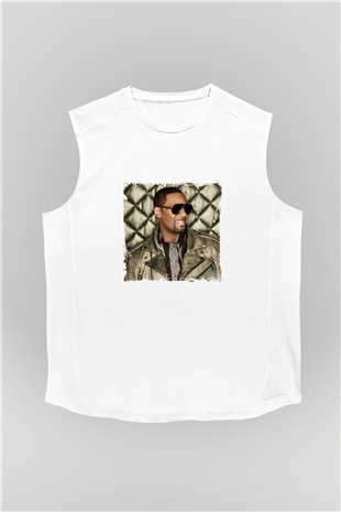 R. Kelly Baskılı Unisex Beyaz Kolsuz Tişört