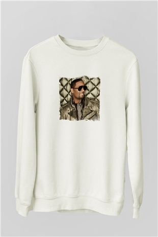 R. Kelly Baskılı Unisex Beyaz Sweatshirt