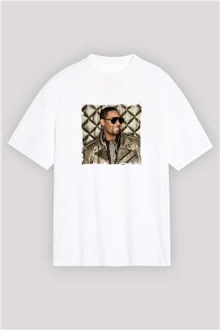 R. Kelly Baskılı Oversize Beyaz Tişört