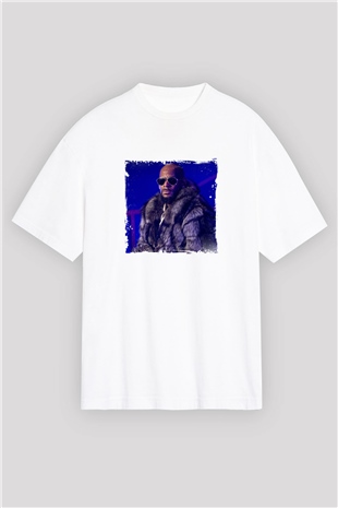 R. Kelly Baskılı Oversize Beyaz Tişört