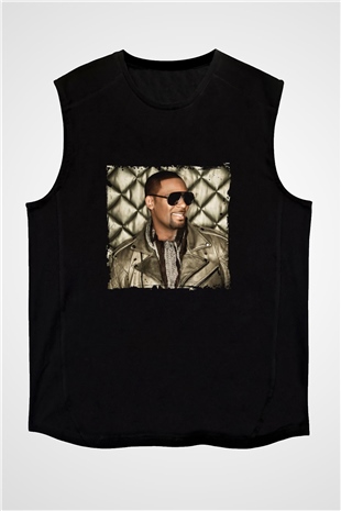R. Kelly Baskılı Unisex Siyah Kolsuz Tişört