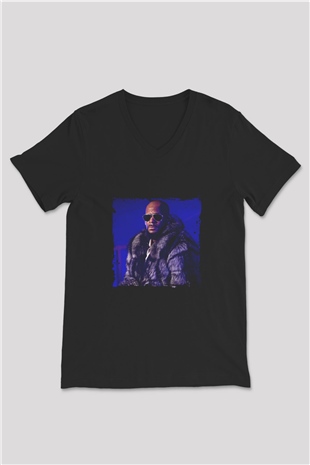 R. Kelly Baskılı Unisex Siyah V Yaka Tişört