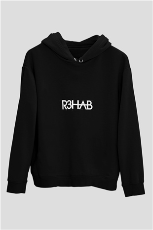 R3hab Baskılı Unisex Siyah Hoodie