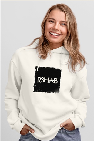 R3habBaskılı Beyaz Hoodie