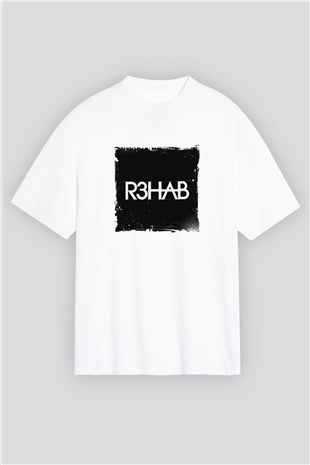 R3habBaskılı Beyaz Oversize Tişört