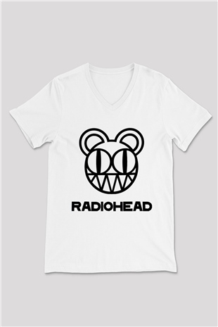 Radiohead Beyaz Unisex V Yaka Tişört T-Shirt