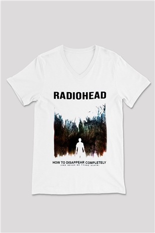 Radiohead Beyaz Unisex V Yaka Tişört T-Shirt