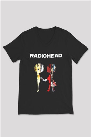 Radiohead Siyah Unisex V Yaka Tişört T-Shirt