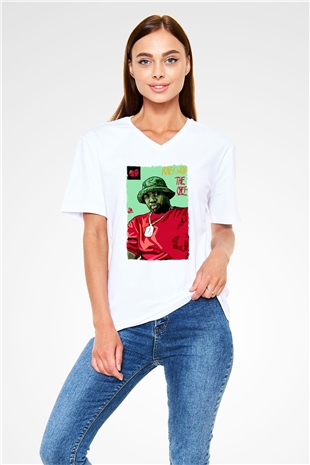Raekwon Beyaz Unisex V Yaka Tişört