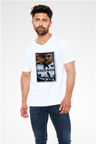 Raekwon Beyaz Unisex V Yaka Tişört
