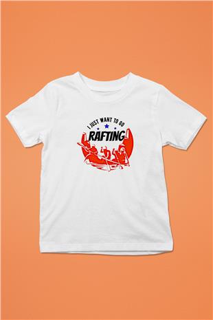 Rafting Baskılı Unisex Beyaz Çocuk Tişört - Tshirt