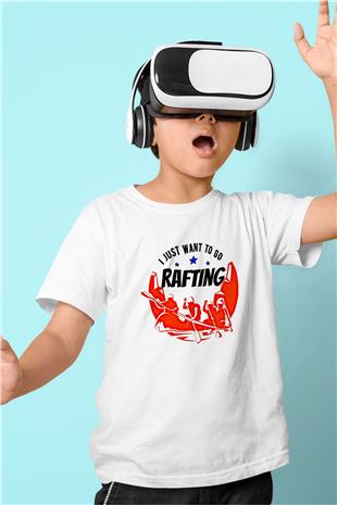 Rafting Baskılı Unisex Beyaz Çocuk Tişört - Tshirt
