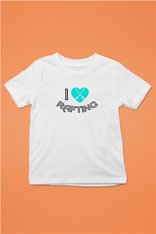 Rafting Baskılı Unisex Beyaz Çocuk Tişört - Tshirt