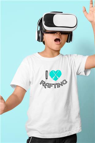 Rafting Baskılı Unisex Beyaz Çocuk Tişört - Tshirt