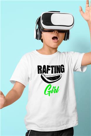 Rafting Baskılı Unisex Beyaz Çocuk Tişört - Tshirt