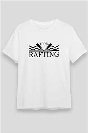 Rafting Baskılı Unisex Beyaz Tişört - Tshirt