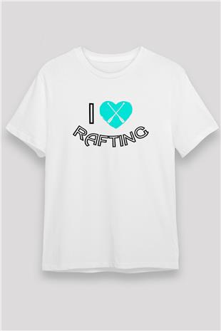 Rafting Baskılı Unisex Beyaz Tişört - Tshirt