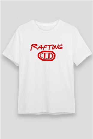 Rafting Baskılı Unisex Beyaz Tişört - Tshirt