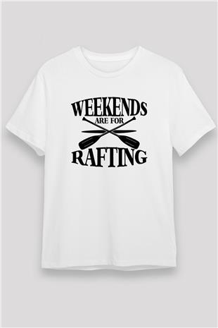 Rafting Baskılı Unisex Beyaz Tişört - Tshirt