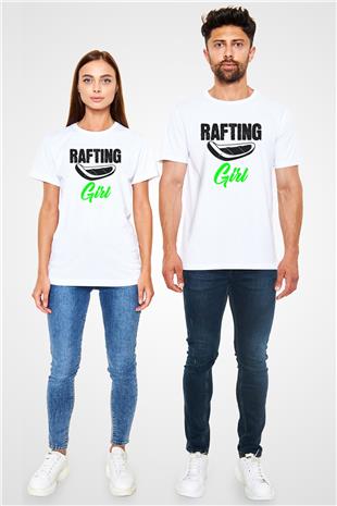 Rafting Baskılı Unisex Beyaz Tişört - Tshirt