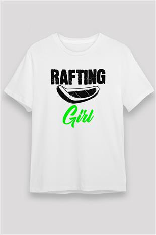 Rafting Baskılı Unisex Beyaz Tişört - Tshirt