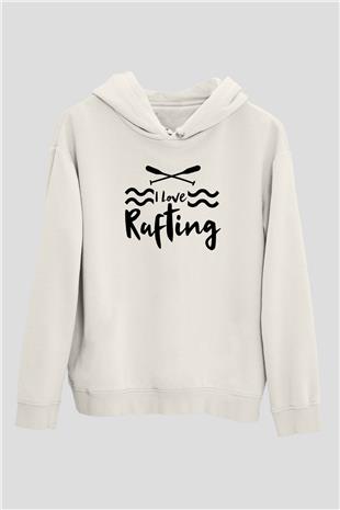 Rafting Baskılı Unisex Ekru Hoodie