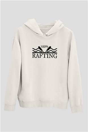 Rafting Baskılı Unisex Ekru Hoodie