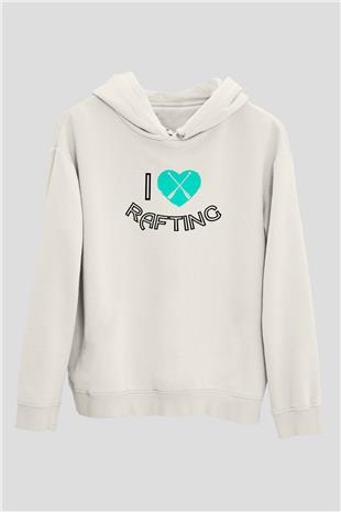 Rafting Baskılı Unisex Ekru Hoodie