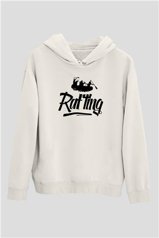 Rafting Baskılı Unisex Ekru Hoodie