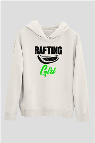 Rafting Baskılı Unisex Ekru Hoodie