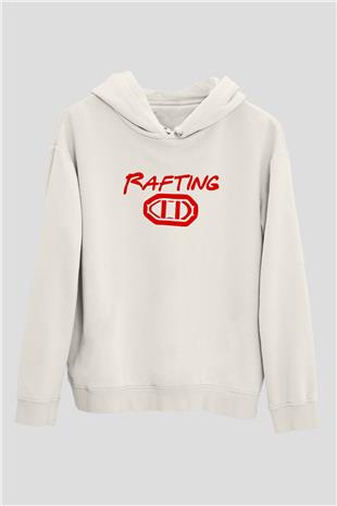 Rafting Baskılı Unisex Ekru Hoodie