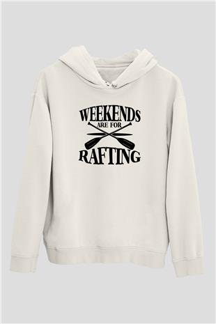 Rafting Baskılı Unisex Ekru Hoodie