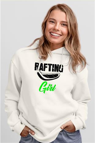 Rafting Baskılı Unisex Ekru Hoodie