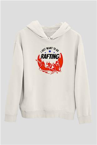 Rafting Baskılı Unisex Ekru Hoodie