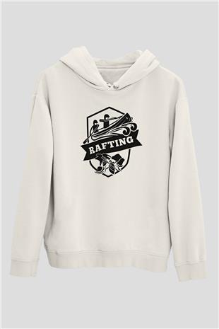 Rafting Baskılı Unisex Ekru Hoodie